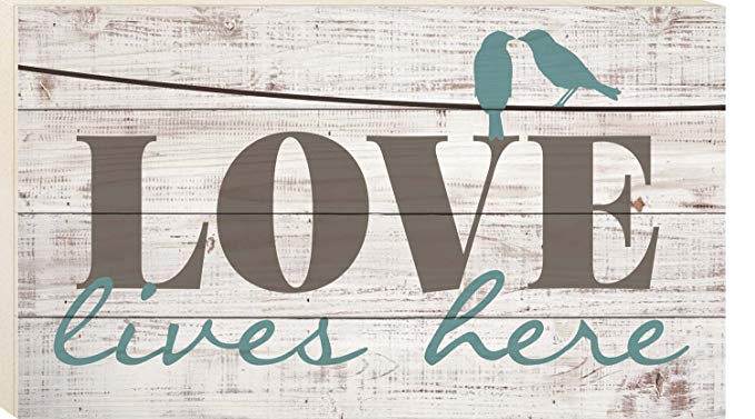 Love Lives Here Distressed 14 x 24 Wood Boxed Pallet Wall Art Sign Plaque