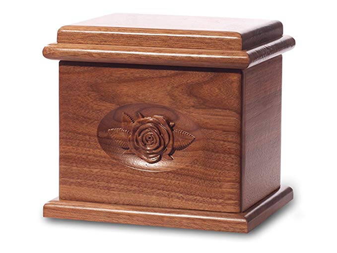 Cremation Urn - Deluxe Oak Wood with Black Walnut Stain - Rose Carving