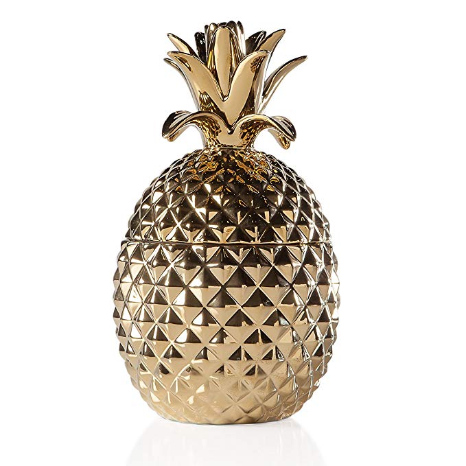 Torre & Tagus 902523B Pineapple Gold Crown Gold Ceramic Canister, Tall, Gold