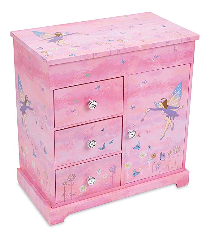 JewelKeeper Musical Box with 3 Pullout Drawers, Fairy and Flowers Design, Dance of the Sugar Plum Fairy Tune