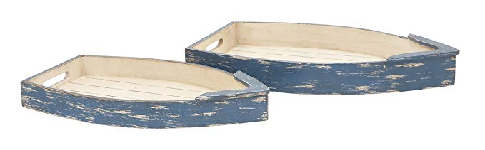 Deco 79 20447 Durable Wood Boat Tray, Set of 2