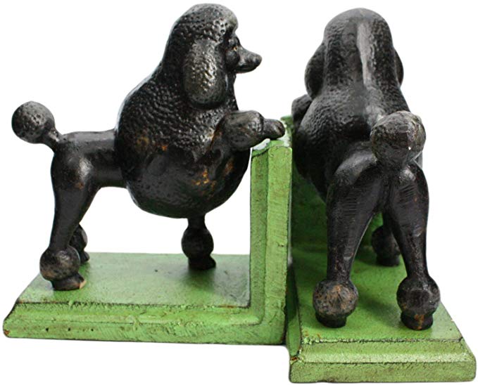 HomArt Set of 2 Cast Iron Gomez the Poodle Bookends, Black/Green