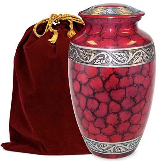 Celebration of Life Red Adult Cremation Urn for Human Ashes - Share Your Special Love with This Large Classic Comforting Urn - This Beautiful Urn Makes A Nice Tribute to Your Loved One - w Velvet Bag