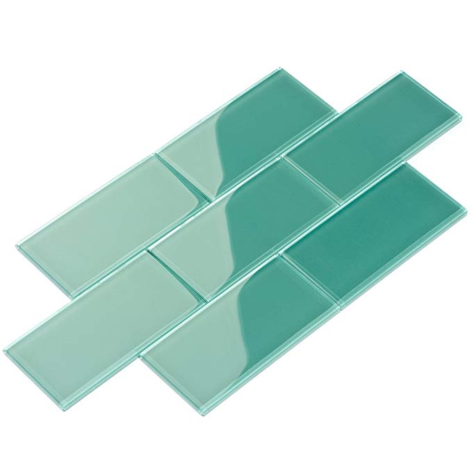 Giorbello Glass Subway Backsplash Tile, 3 x 6, Teal, Case of 44 Tiles