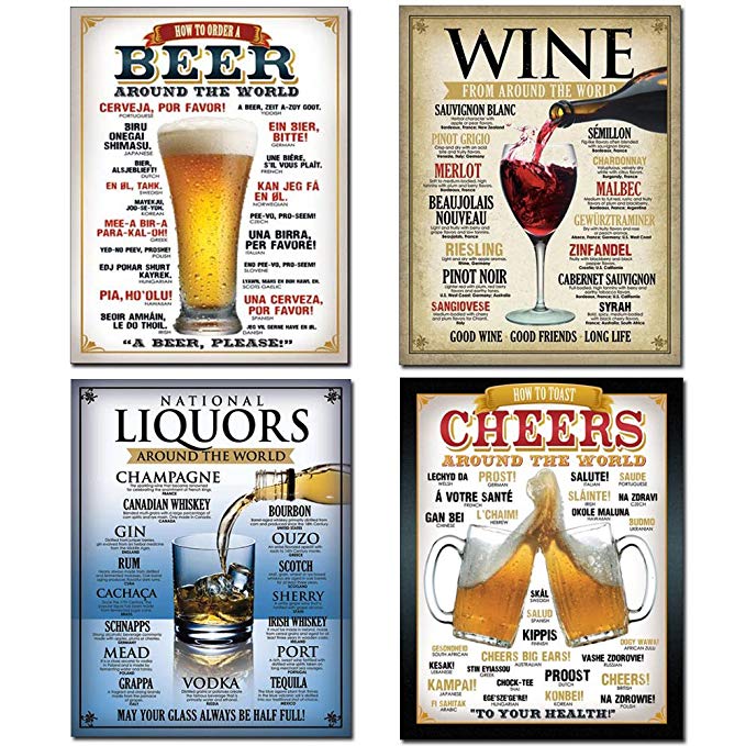 Tin Sign Bundle - How to Order a Beer, Wine From Around the World, National Liquors Around the World, Cheers Around The World