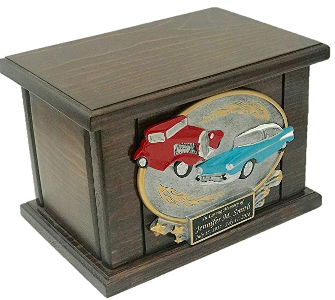 NWA Car Lovers Cremation Urn, Wood Urn, Car Urn, Wooden Funeral Urn, Classic Cars Urn with Engraving