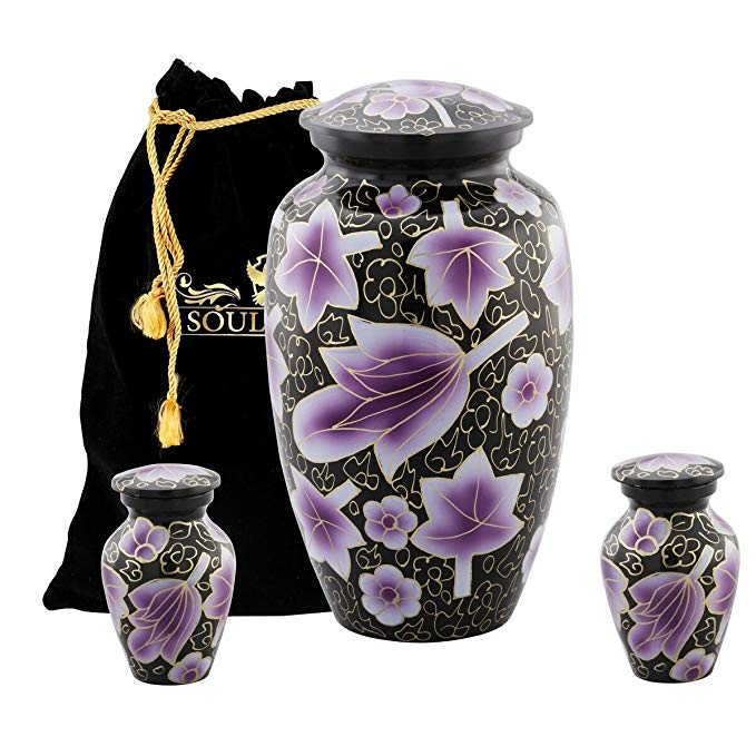 Funeral Urn by SoulUrns - Cremation Urn for Human Ashes - Display Burial Urn at Home (Combo Urn, Purple Orchid)