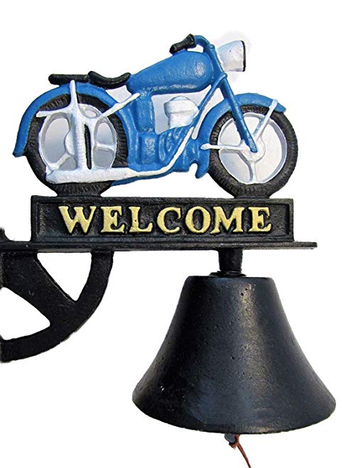 Antique-Style Cast Iron Painted Motorcycle Motif Welcome Dinner Bell Windchime Wind Chime Farm