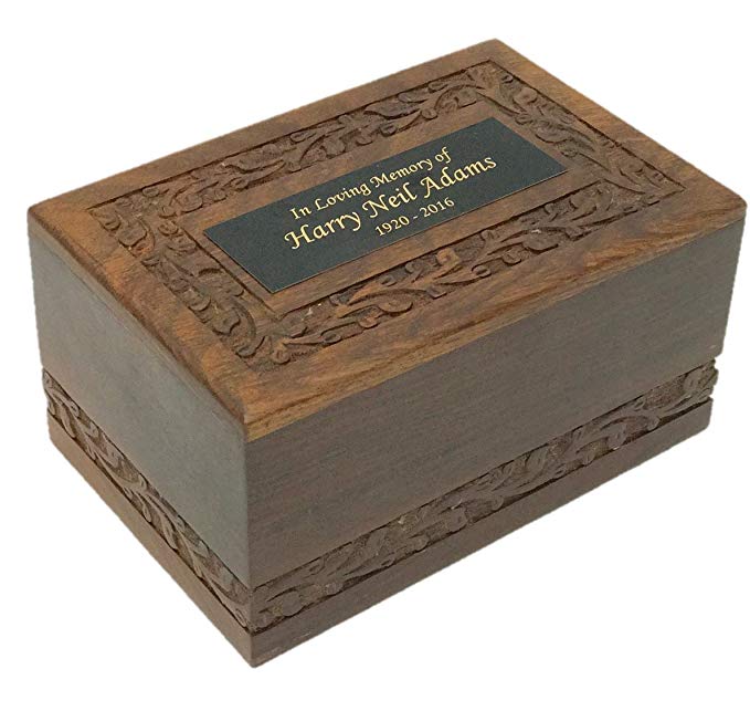 NWA Hand Carved Solid Wood Cremation Urn with Custom Engraving - Medium