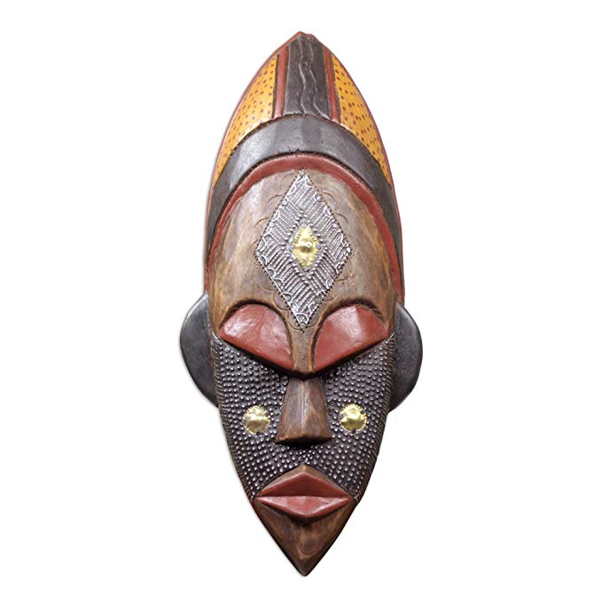 NOVICA Brown and Red Handcrafted African Wood Wall Mask, Dan Beauty'