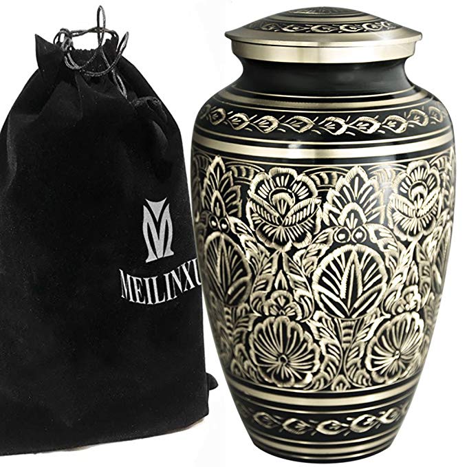 Funeral Urns Adult Ashes Large Memorial Urn - Cremation Urn for Human Ashes Adults or Dog Urns - Design is Hand Engraved in Brass - Burial Urns At Home or in Niche at Columbarium (Majestic Radiance