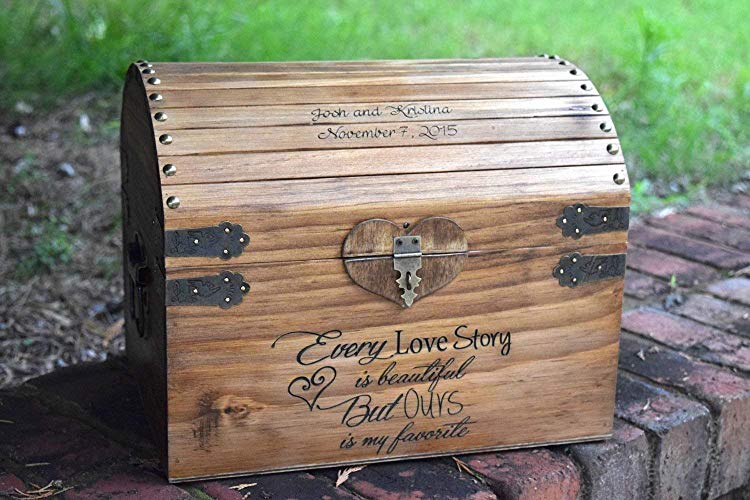 Every Love Story is Beautiful But Ours is my Favorite with Names and Date on Lid Slats - Wedding Card Box - Wedding Card Holder - Rustic Wedding Decor - Keepsake Box