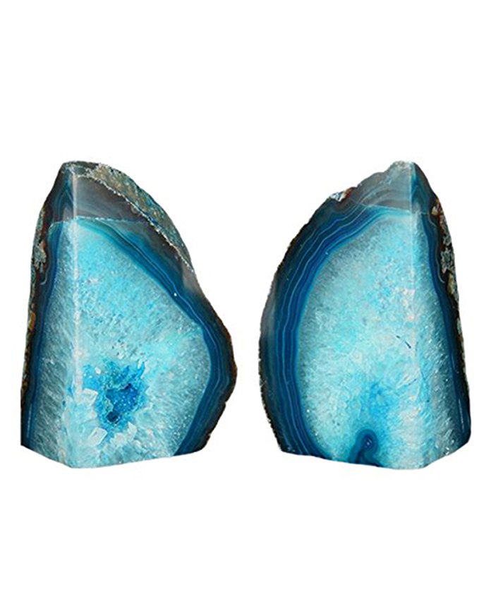 Amoystone Agate Bookends Pair Dyed Teal Pair 6-8 lbs for Books