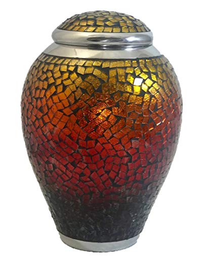 Mosaic Cremation Urn, Adult Human Funeral Urns, Sunset Mosaic Funeral Ash Container