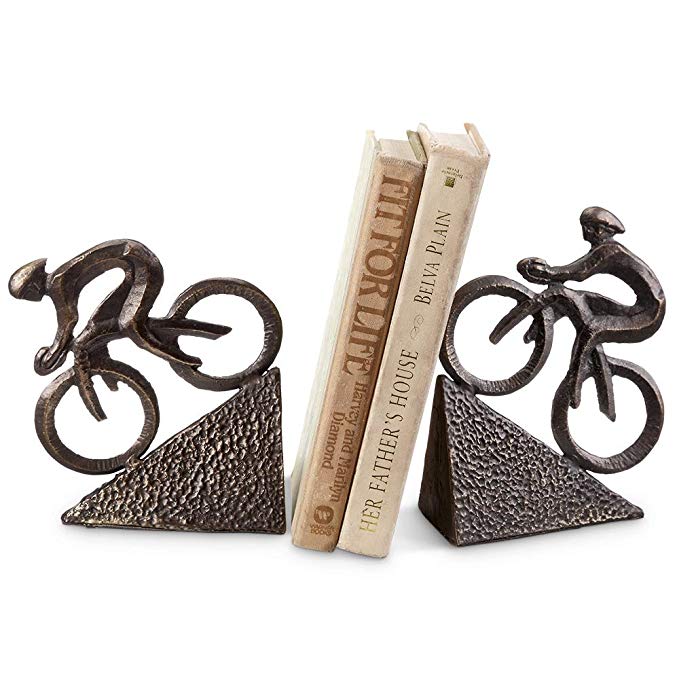 Antique Brass Racing Bicyclist Figurine Bookends