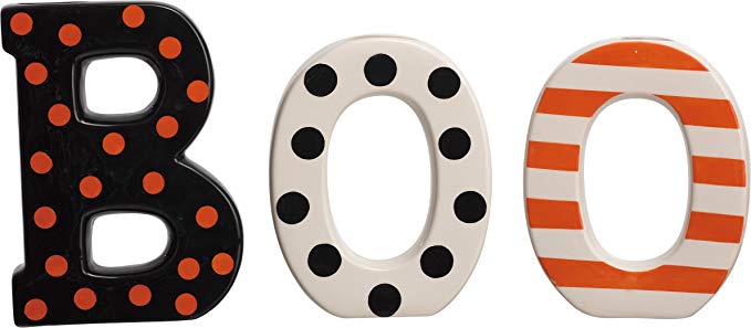 Boo Polka Dot Stripe 8 x 6 inch Ceramic Dolomite Halloween Table Top Sign Set of 3