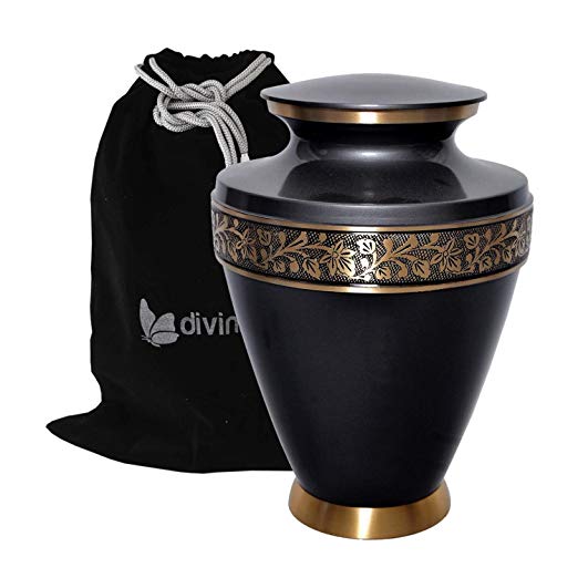 Atlas Cremation Urn - Solid Brass Urn for Human Ashes - 100% Handcrafted Adult Funeral Urn - Large Urn with Free Bag (Grey)