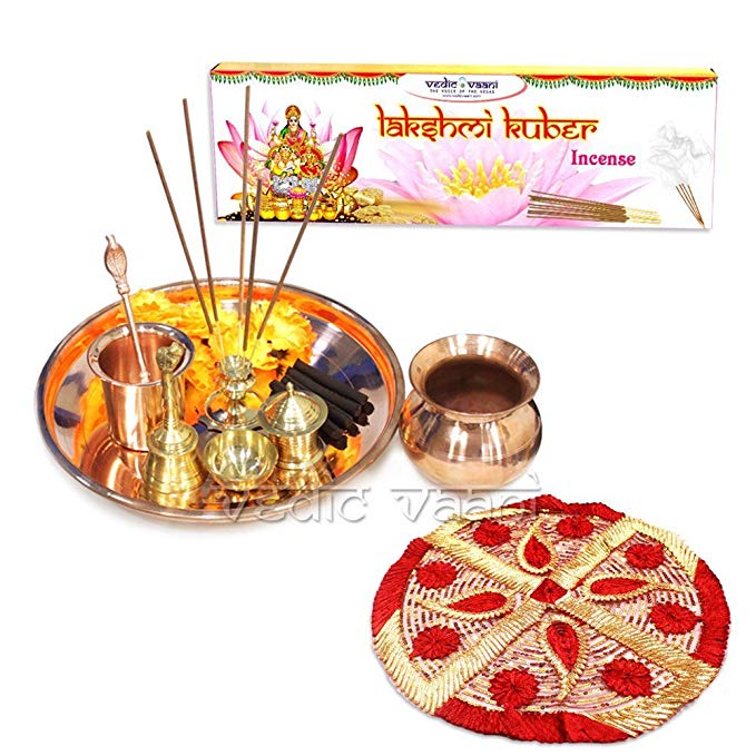 Vedic Vaani Puja Thali Set for Daily Use with Lakshmi Kuber Incense