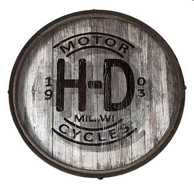 Harley-Davidson Distressed H-D Logo Wooden Barrel End w/Metal Rim, BE-HD-Harl