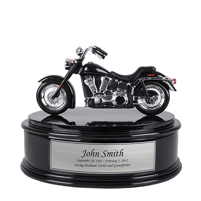 Perfect Memorials Custom Engraved Black Chrome Motorcycle Cremation Urn