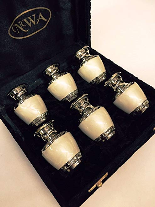 Cremation Urn, keepsake urns, solid brass with pearl white and nickel finish- set of 6