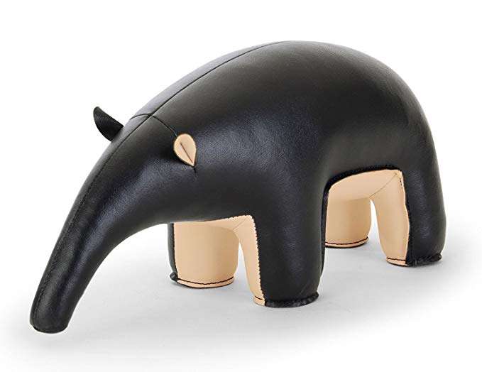 Zuny Anteater Faux Leather Animal Bookend - Black