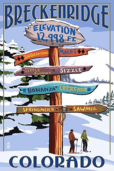 Breckenridge, Colorado - Ski Run Destinations Sign (16x24 SIGNED Print Master Giclee Print w/ Certificate of Authenticity - Wall Decor Travel Poster)