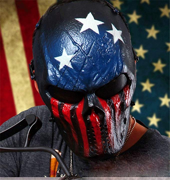 OM(TM) Outdoor ABS Mask Skull Skeleton Airsoft/Paintball/BB Gun/CS Full Face Protect Mask (American Flag)