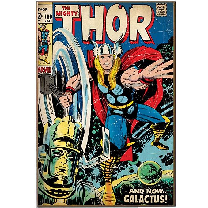 Silver Buffalo MV2736 Marvel The Mighty Thor and Galactus Wood Wall Art Plaque, 13 x 19 inches