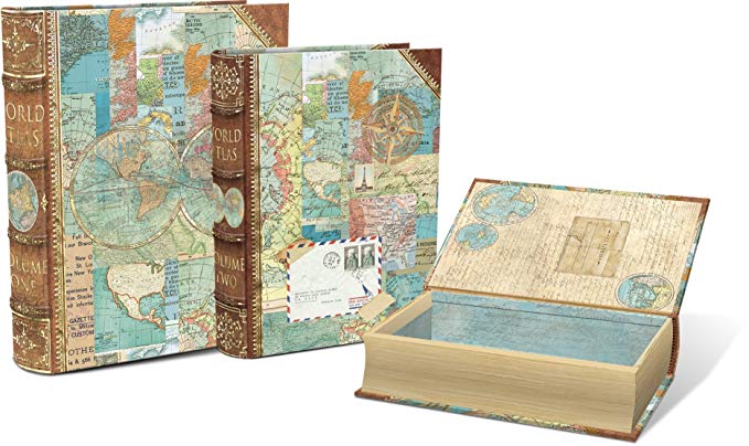 Punch Studio Home Decor Large Nesting Book Boxes, World Atlas