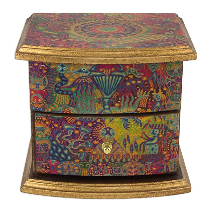 NOVICA 256495 Colorful Decoupage on Pinewood Jewelry Box with Drawers, Huichol Vision', Multicolor