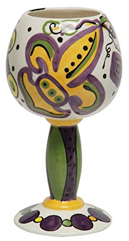 Caffco International Dana Wittmann Collection Ceramic Goblets, Set of 4, 7.75-Inches Tall, Mardi Gras