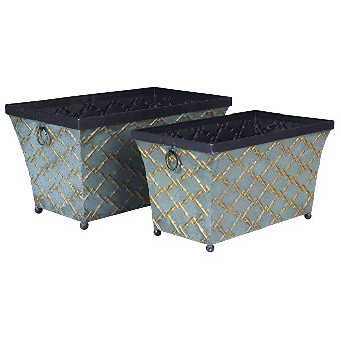 Household Essentials Vintage Metal Container Storage Decor, 2 Pc Set, Teal/Gold Link