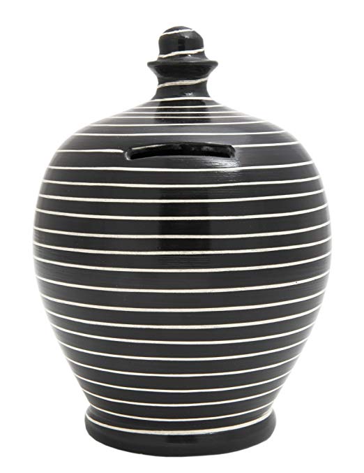 Terramundi Money Pot - Black With White Lines - C13