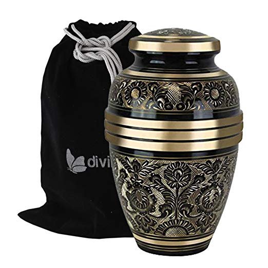 Large Golden Aura Cremation Urn - Beautifully Handcrafted Adult Funeral Urn - Solid Brass Living Garden Urn - Affordable Urn for Human Ashes with Free Velvet Bag