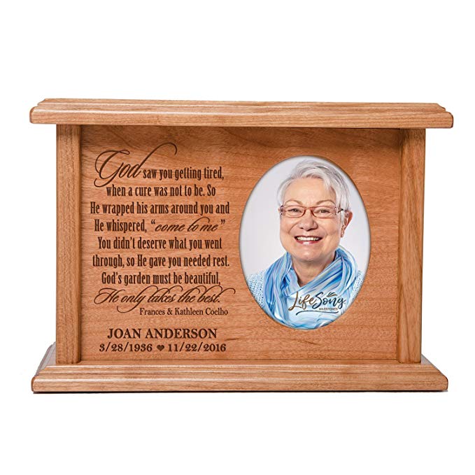 Cremation Urns for Human Ashes God saw you getting tired, when a cure... SMALL Memorial Keepsake box for cremains, personalized Urn for adults and children ashes SMALL portion of ashes holds 2x3 photo