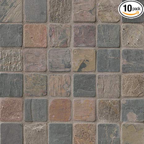 M S International Mixed Color 12 In. X 12 In. X 10mm Tumbled Slate Mesh-Mounted Mosaic Tile, (10 sq. ft., 10 pieces per case)