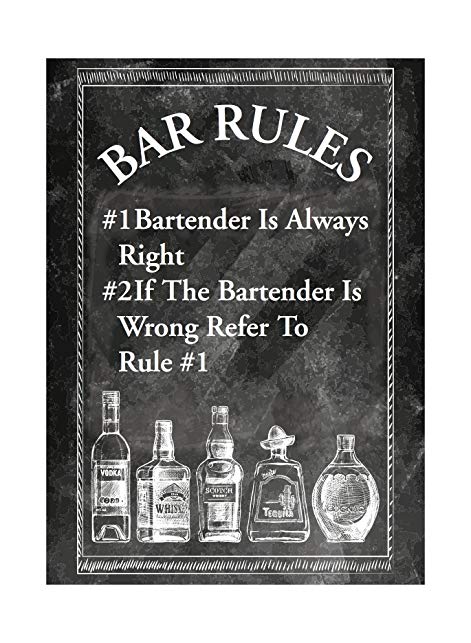 Aluminum Metal Bar Rules Bartender Is Always Right Bar Humor Wall Decoration Large Sign - 6 Sign Pack, 12x18