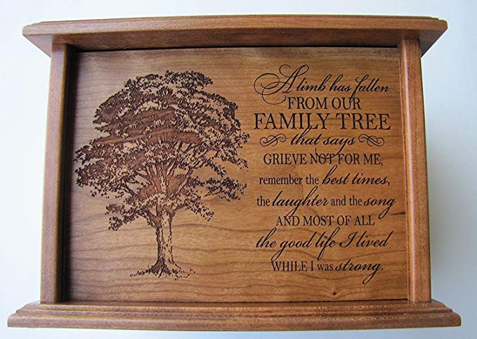 Cremation Urn for Human Ashes Made of Solid Cherry Wood a Limb Has Fallen From Our Family Tree That Says Grieve Not for Me By LifeSong Milestones