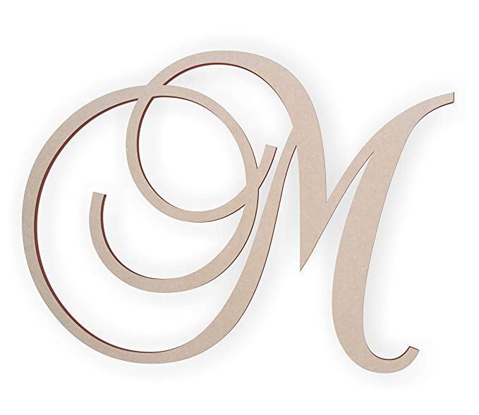 Jess and Jessica Wooden Letter M, Wooden Monogram Wall Hanging, Large Wooden Letters, Cursive Wood Letter