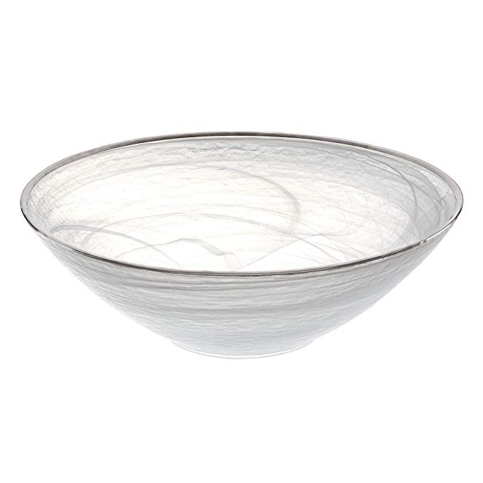 Badash - White Alabaster Glass 12 Inch Bowl with Silver Trim