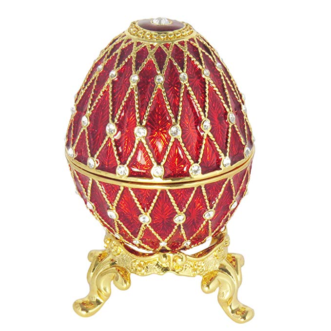 Burgundy Russian Faberge Style Egg made with Swarovski Crystal Proposal Wedding Jewelry Ring Holder Box