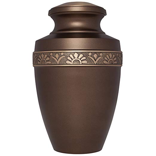 Brown Funeral Urn by Liliane Memorials - Cremation Urn for Human Ashes - Hand Made in Brass -Suitable for Cemetery Burial or Niche- Large Size fits remains of Adults up to 200 lbs- D'Anvers Brun Model