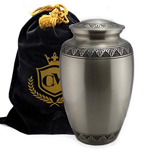 Selene Pewter - Silver 100% Brass Burial or Funeral Adult Cremation Urn for Human Ashes w Velvet Bag - Adult, Large