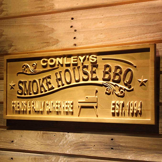 ADVPRO wpa0390 Smoke House BBQ Name Personalized with EST. Year Wood Engraved Wooden Sign - Large 26.75