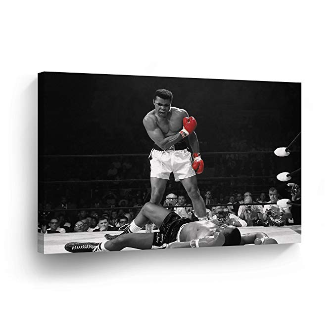 A Famous Picture - Muhammad Ali vs Sonny Liston/Red Gloves CANVAS PRINT First Minute First Round/Knockout/ Decorative Art Wall Decor Artwork- Ready to Hang -%100 Handmade in the USA - 24x36