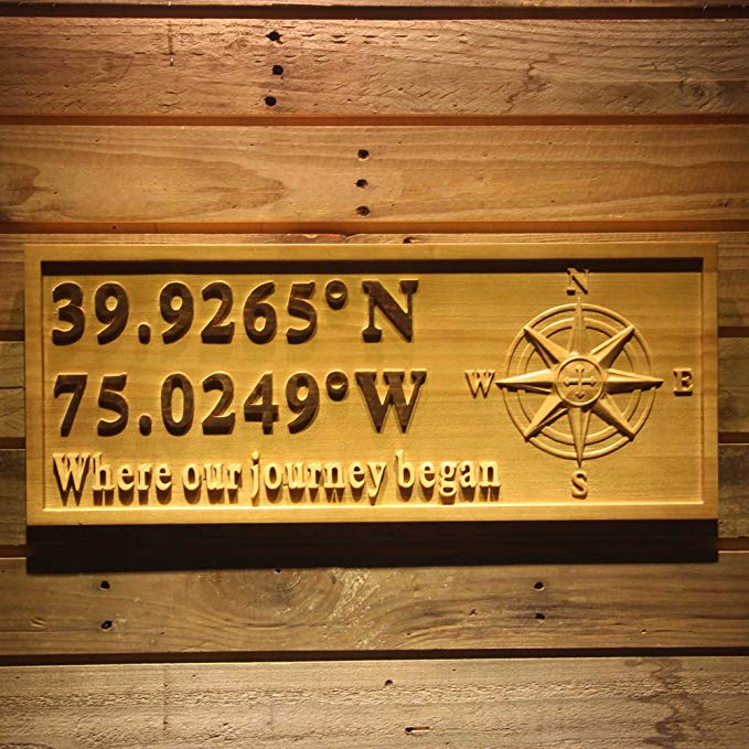 ADVPRO wpa0415 Compass Latitude Longitude Location Family Wedding Sign Wood Engraved Wooden Sign - Large 26.75