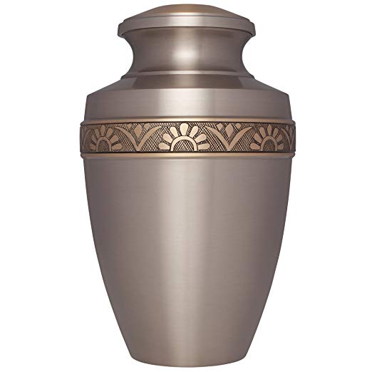 Silver Funeral Cremation Urn for Human Ashes - Hand Made in Brass - Suitable for Cemetery Burial or Niche - Large Size fits remains of Adults up to 200 lbs - D'Anvers Silver with Bronze Model