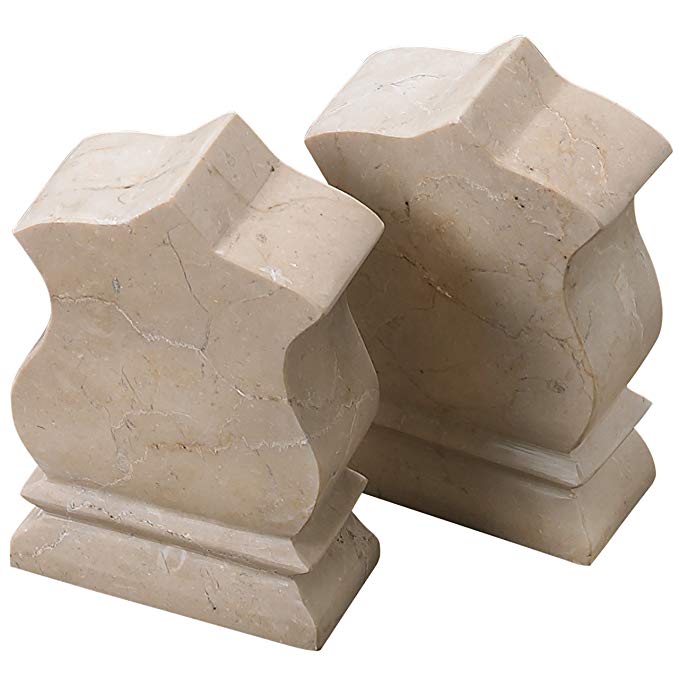 Creative Home 74701 Genuine Champagne Marble Stone Fleur De Lis Style Bookend Set