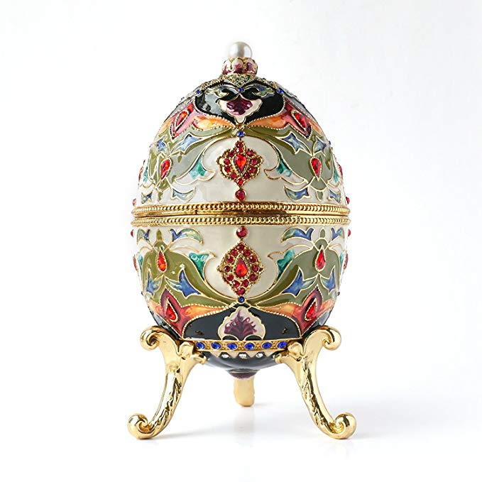 Apropos Hand- Painted Giant Vintage Style Faberge Egg with Rich Enamel and Sparkling Rhinestones Jewelry Trinket Box - Free Priority Shipping (Vintage)